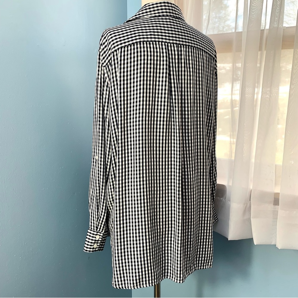 Cremieux Black and White Gingham Button Down Blouse - Picture 4 of 8